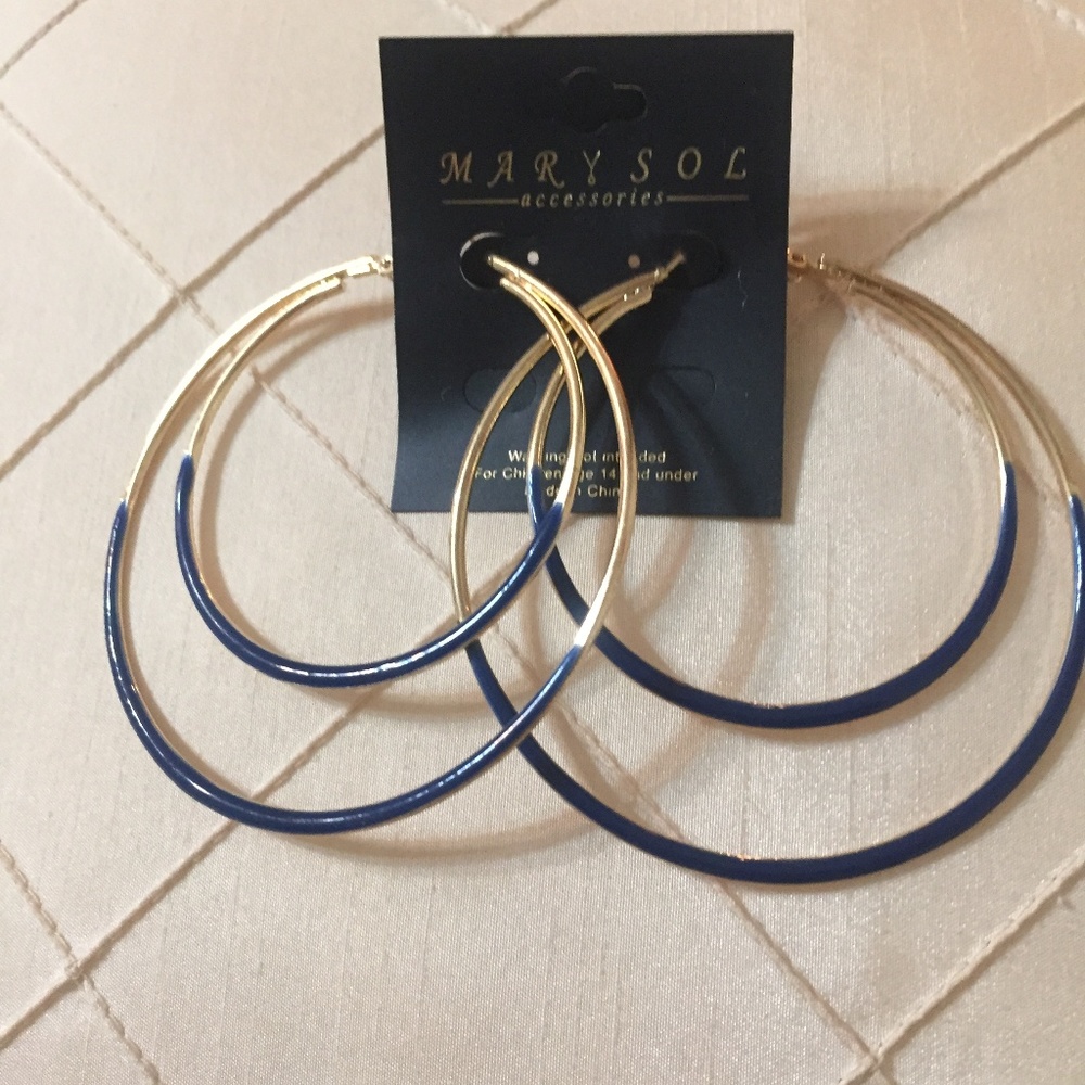 MARY SOL BLUE AND GOLD TONE DOUBLE HOOP EARRING FOR PIERCED EARS